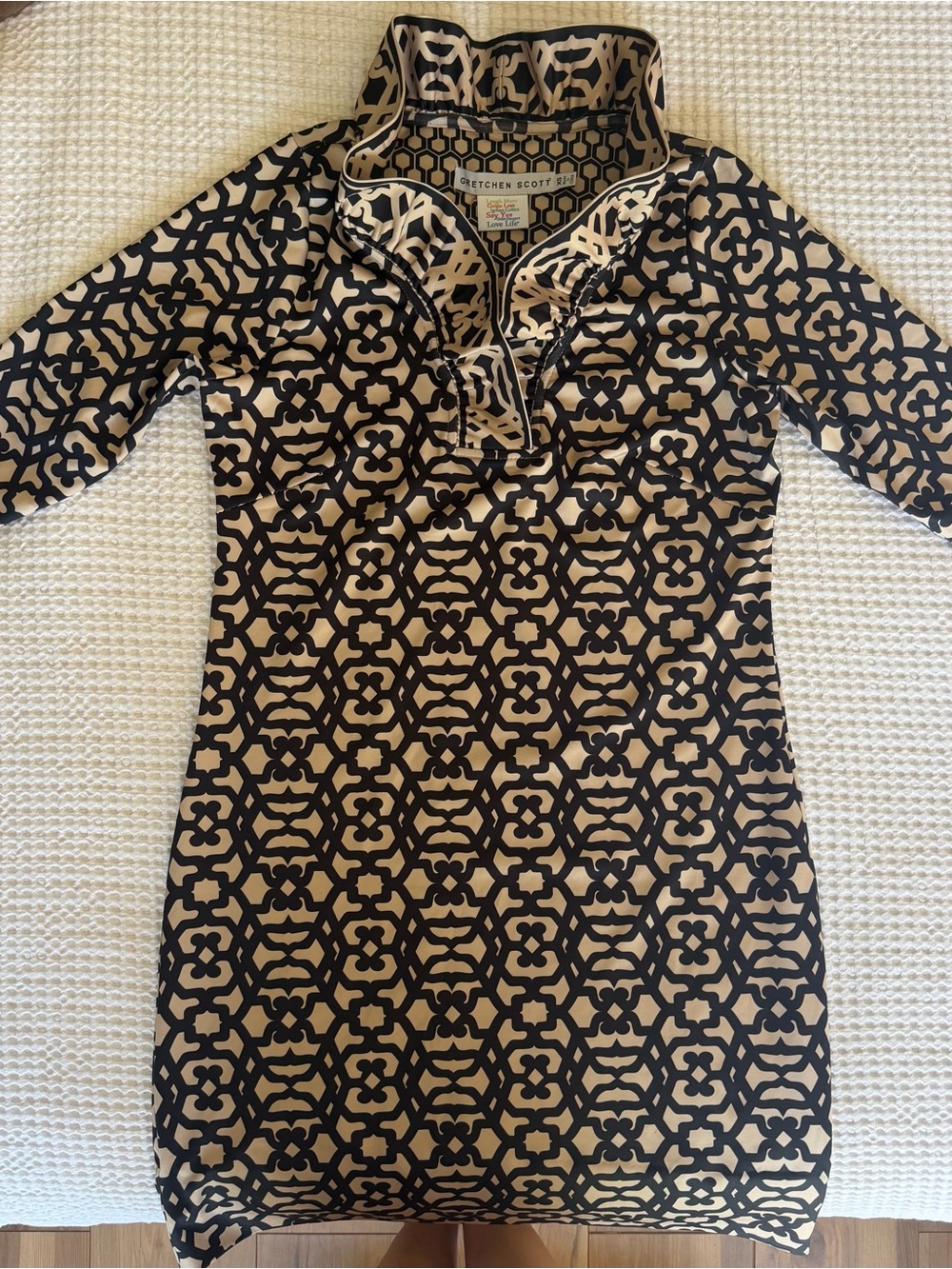 Gretchen Scott Black and Cream Geometric Print Dress - Picture 2 of 6